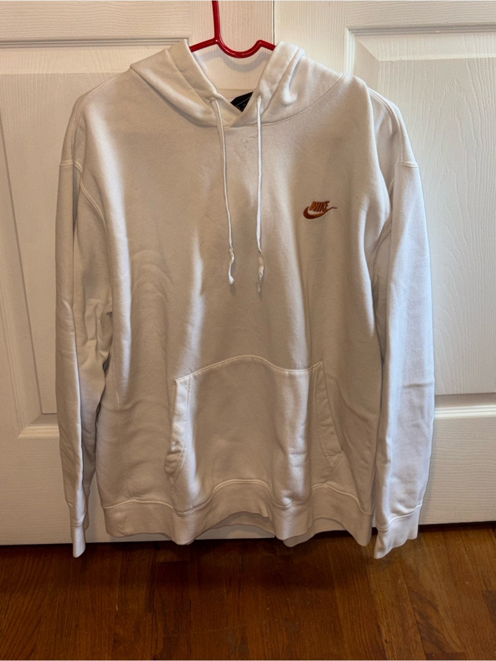 Nike White Pullover Hoodie Orange Swoosh Logo Size XL